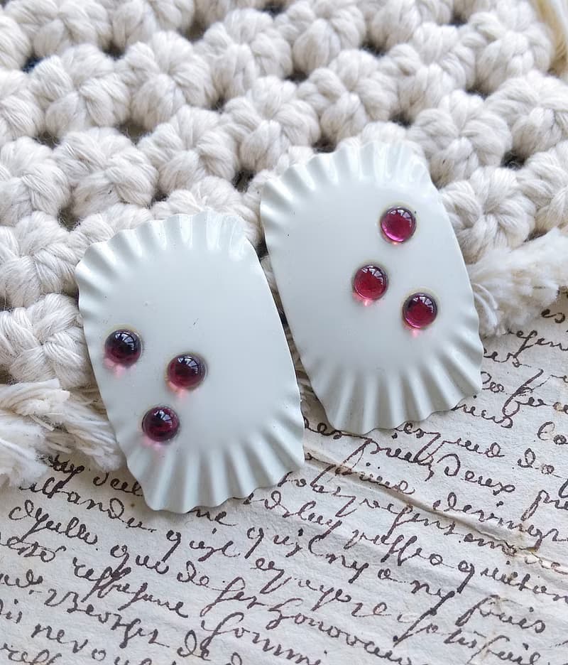 Vintage Jewelry 西洋古董飾品 白琺瑯 方形波浪 針式耳環