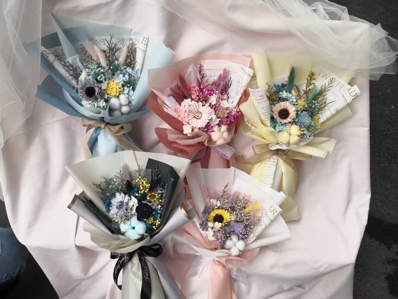 多色 畢業花束 自然感 春日文青風 小森林系 永生花束 乾燥花 擴