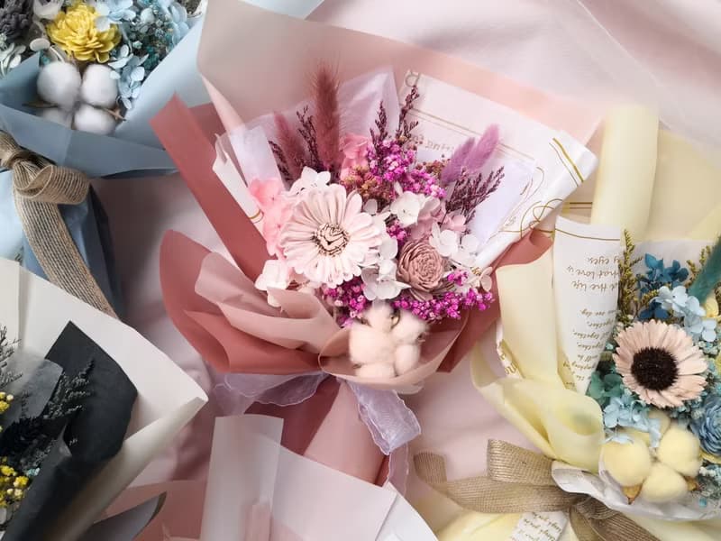 多色 畢業花束 自然感 春日文青風 小森林系 永生花束 乾燥花 擴