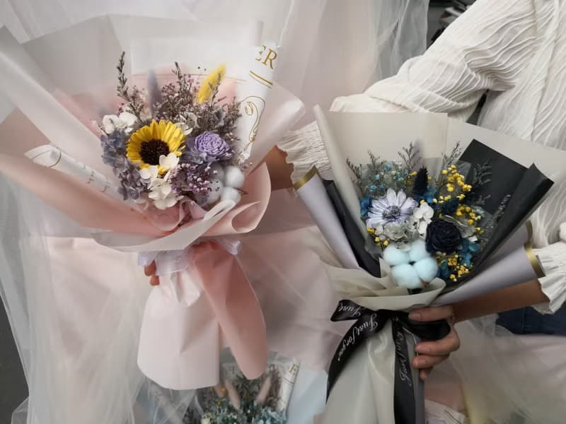 多色 畢業花束 自然感 春日文青風 小森林系 永生花束 乾燥花 擴