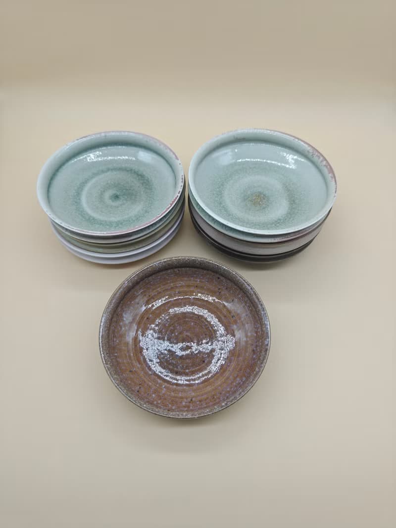 創意冰裂釉陶瓷圓盤家用沙拉盤湯菜盤純色盤子復古麻點盤子餐具