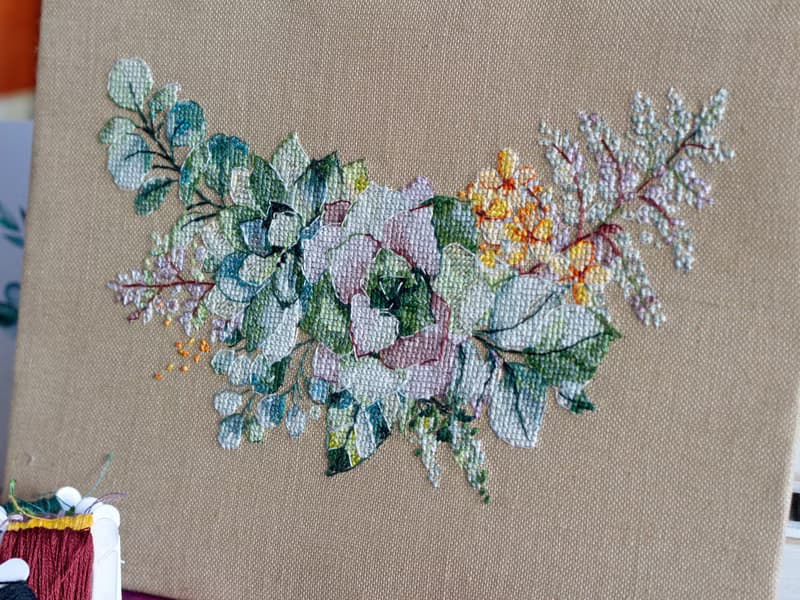 【數位】Watercolor Green Bouquet II - PDF cross stitch pattern