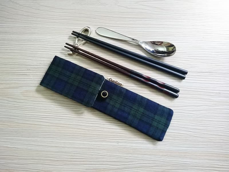 環保餐具收納袋 餐具套 蘇格蘭格紋 雙層筷袋