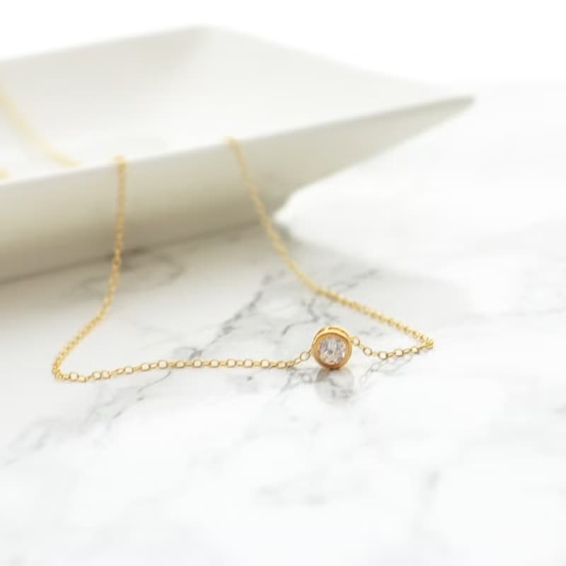 Necklace/14KGF Round CZ Necklace/ 項鍊 時尚 简单