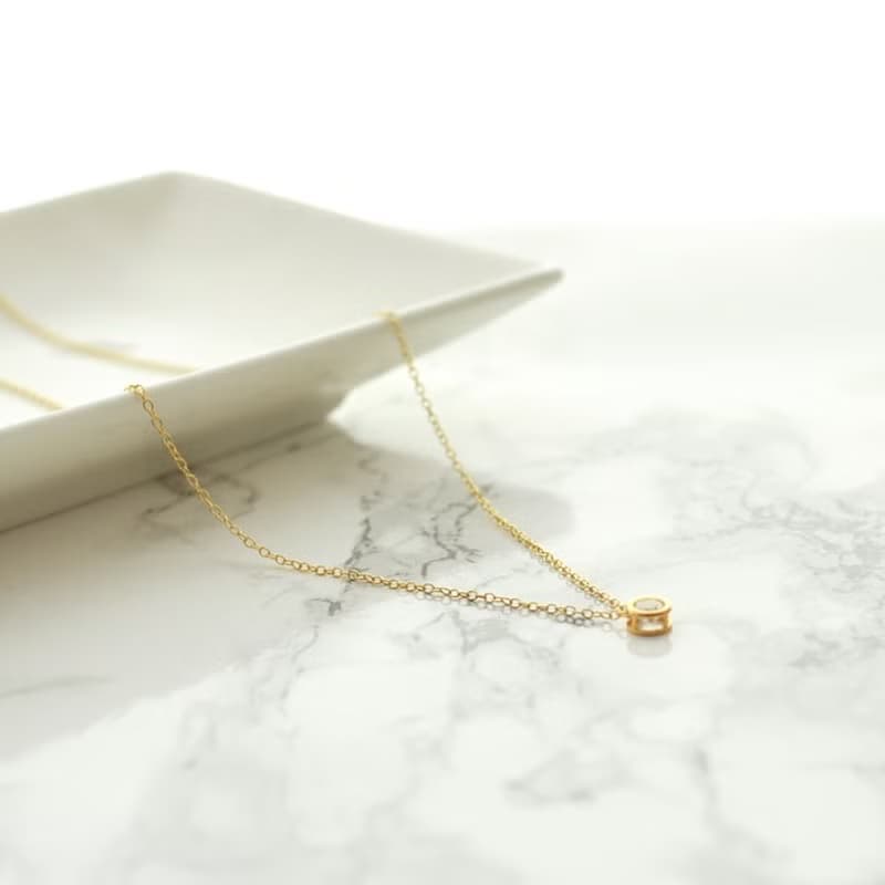 Necklace/14KGF Round CZ Necklace/ 項鍊 時尚 简单