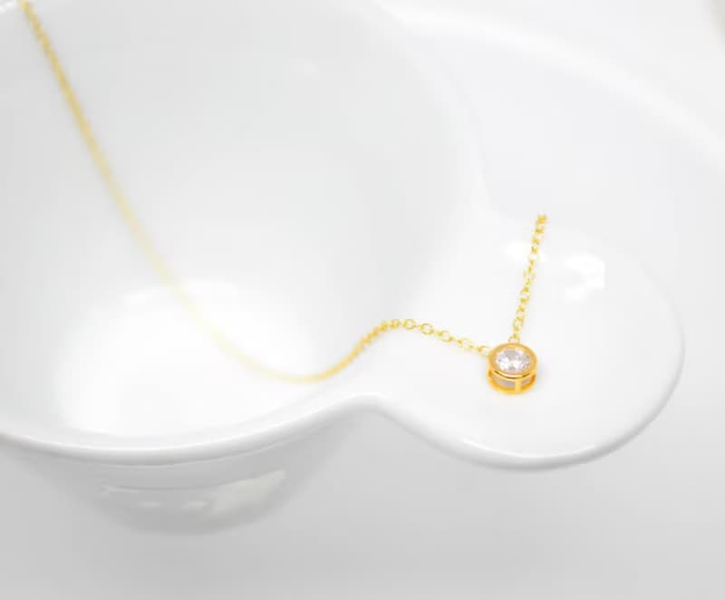 Necklace/14KGF Round CZ Necklace/ 項鍊 時尚 简单