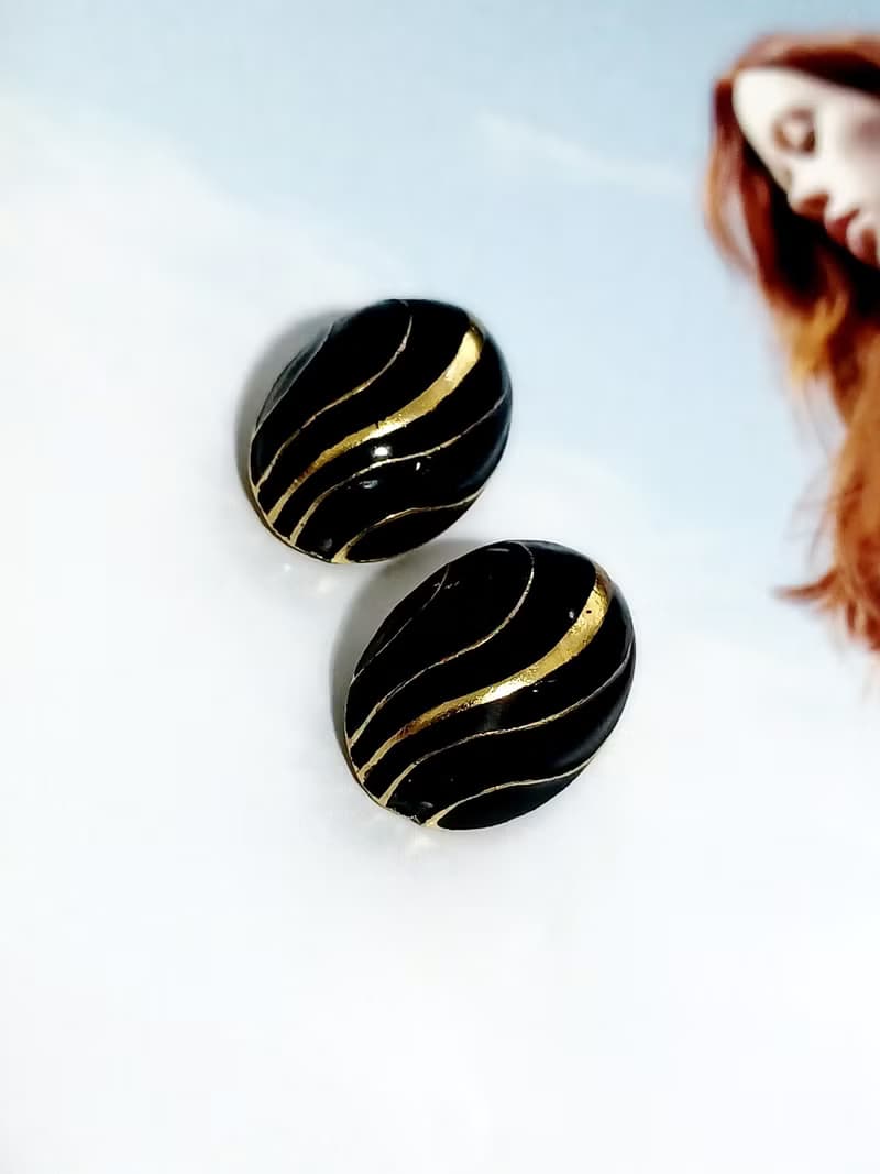 vintage jewelry  JAY 琺瑯流金線 夾式耳環