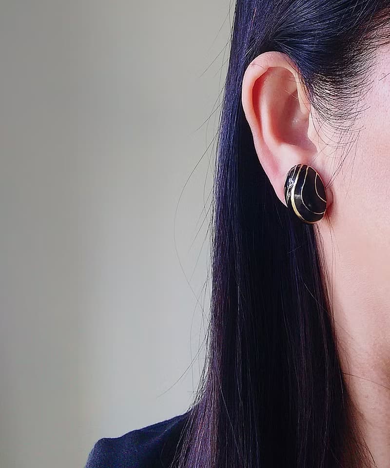 vintage jewelry  JAY 琺瑯流金線 夾式耳環