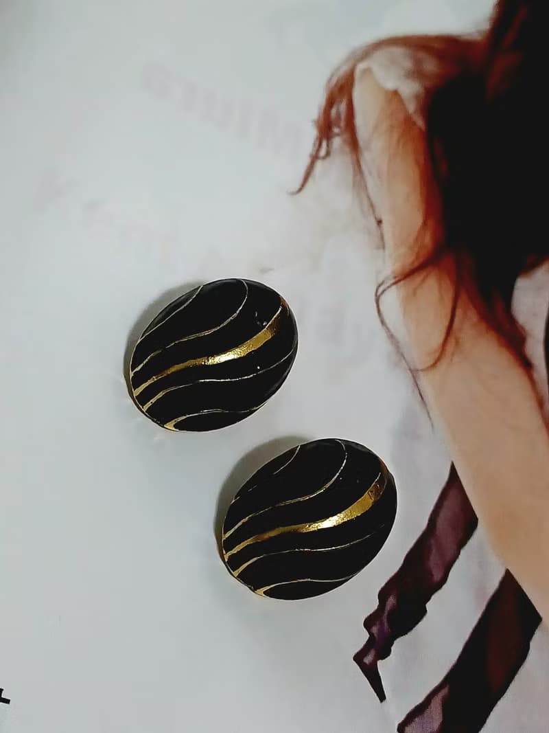 vintage jewelry  JAY 琺瑯流金線 夾式耳環