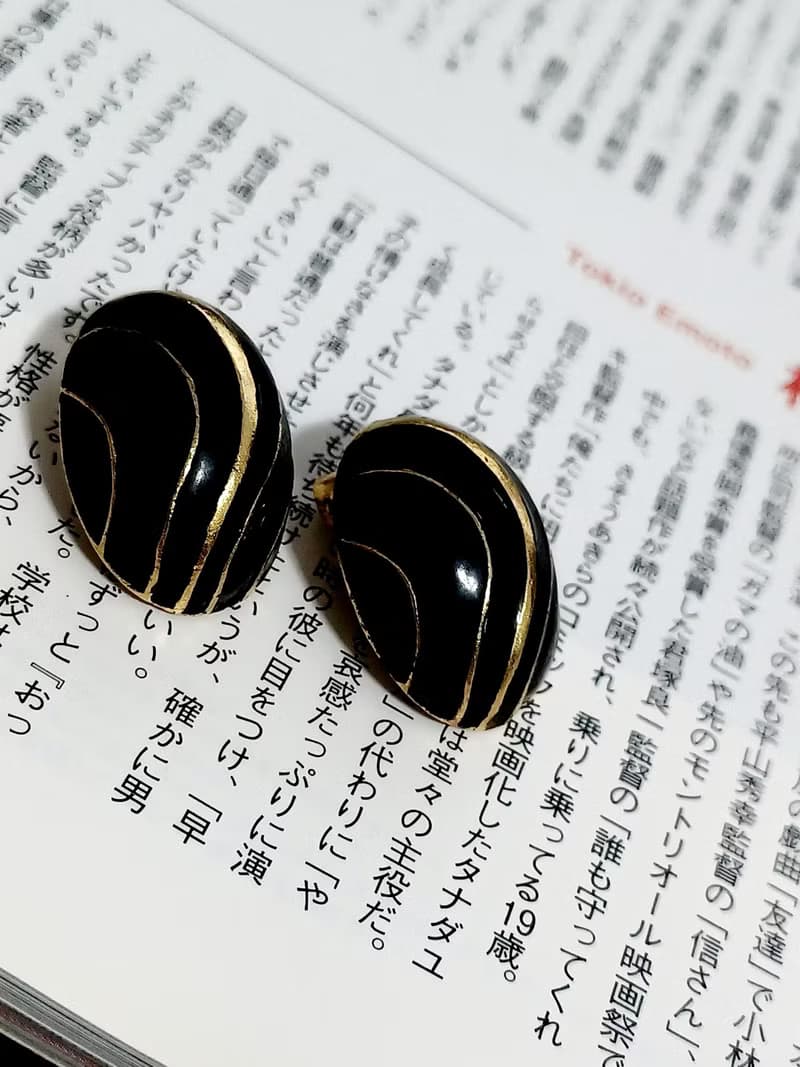 vintage jewelry  JAY 琺瑯流金線 夾式耳環