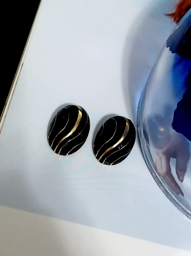 vintage jewelry  JAY 琺瑯流金線 夾式耳環