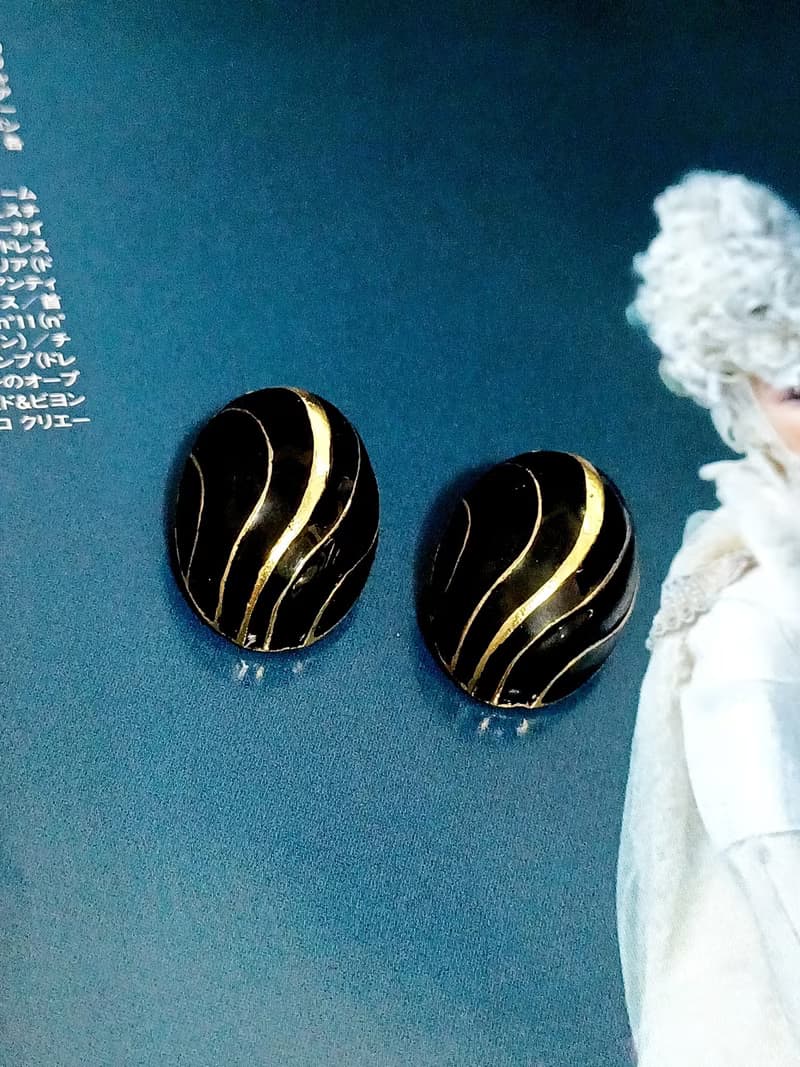 vintage jewelry  JAY 琺瑯流金線 夾式耳環