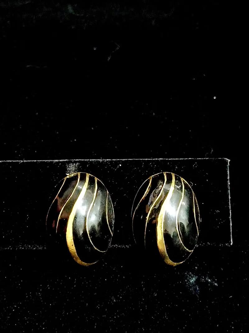 vintage jewelry  JAY 琺瑯流金線 夾式耳環