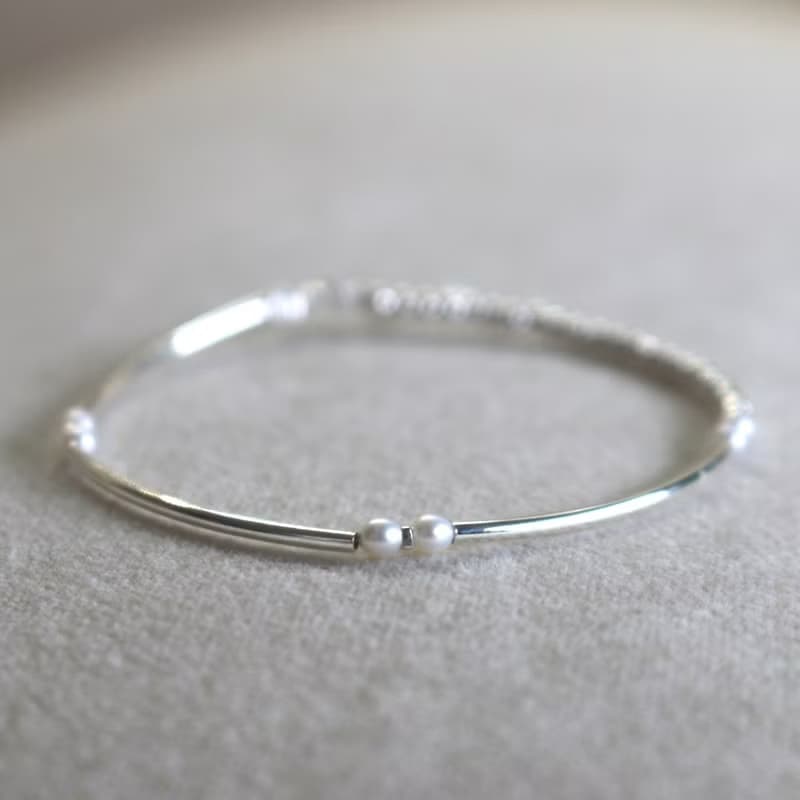 手鍊 珍珠 鍍厚銀彎管 - 超級 -