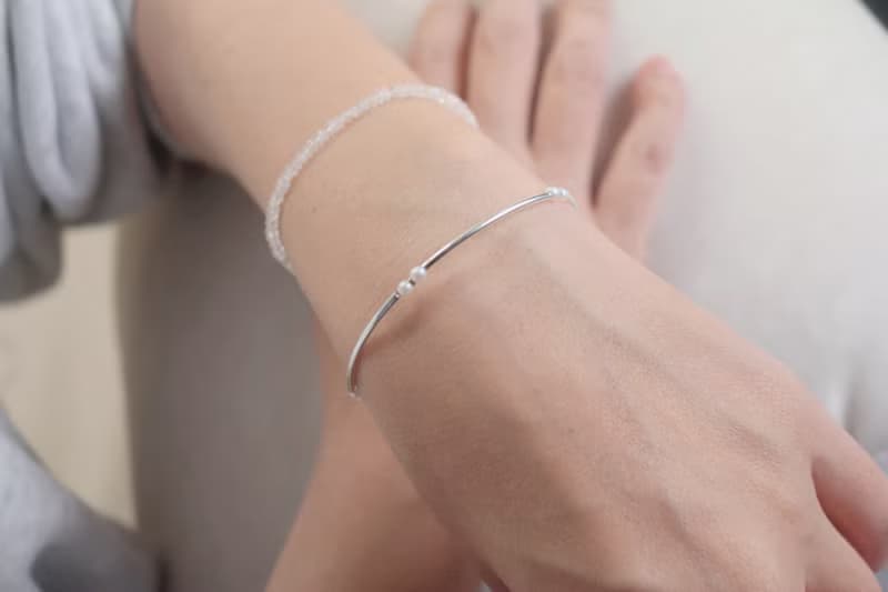 手鍊 珍珠 鍍厚銀彎管 - 超級 -