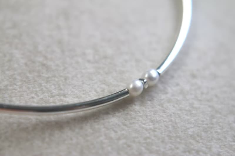 手鍊 珍珠 鍍厚銀彎管 - 超級 -