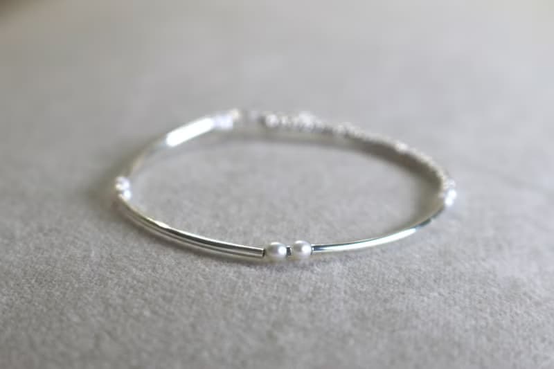 手鍊 珍珠 鍍厚銀彎管 - 超級 -