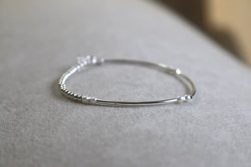 手鍊 珍珠 鍍厚銀彎管 - 超級 -