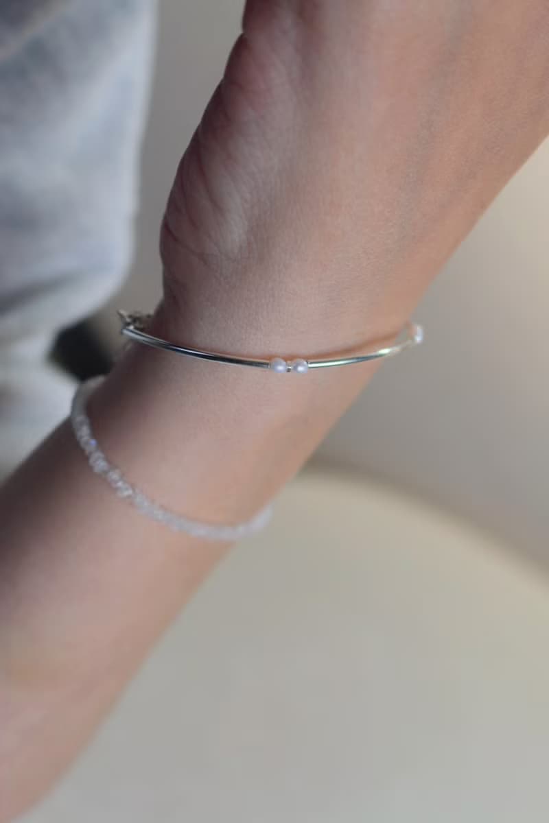 手鍊 珍珠 鍍厚銀彎管 - 超級 -