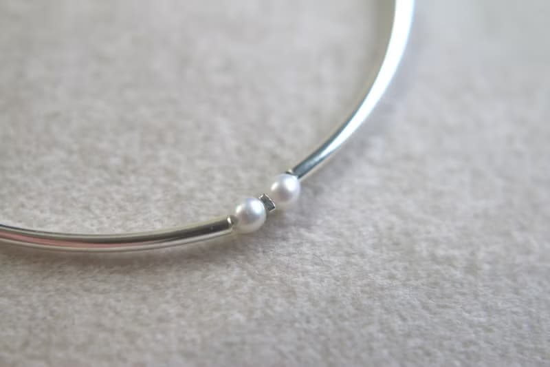 手鍊 珍珠 鍍厚銀彎管 - 超級 -