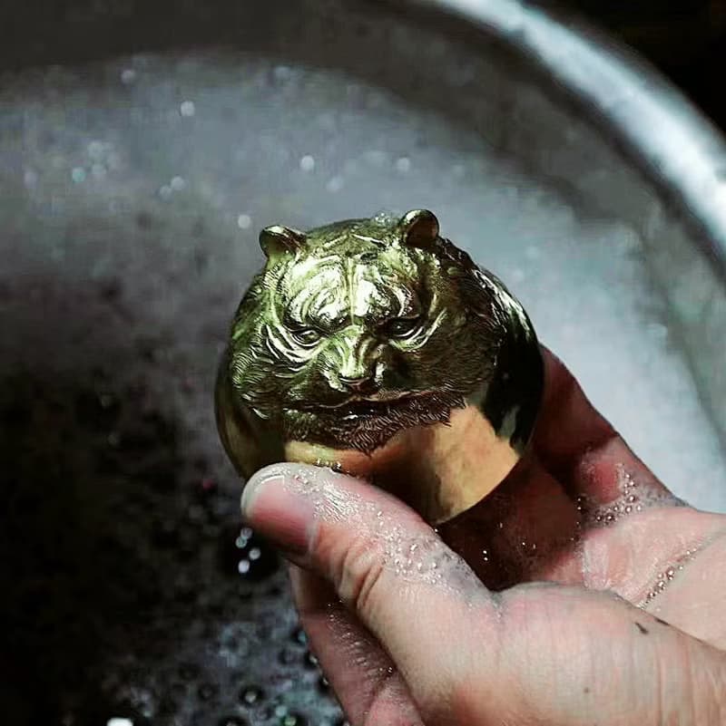 手工純銀膽覆銅精雕獸首杯
