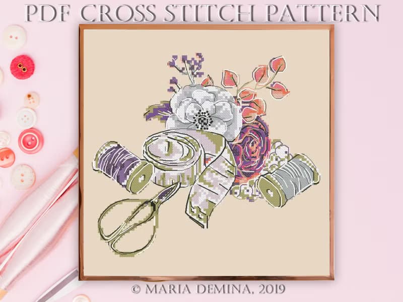 【數位】Sewing Tools Bouquet PDF cross stitch pattern