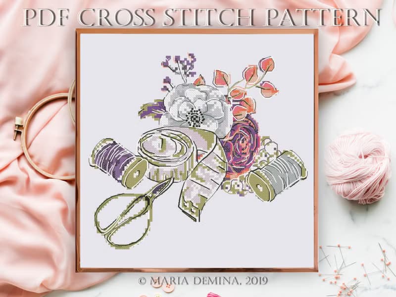 【數位】Sewing Tools Bouquet PDF cross stitch pattern