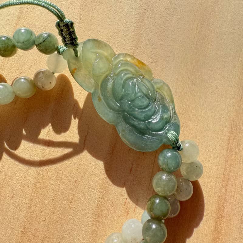 Handmade Jade Bracelet - Forest Green Rose Semi-Bangle Bracelet