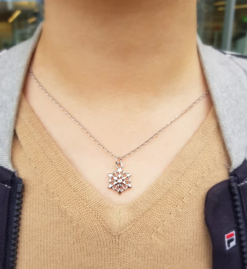 +純愛如雪+ 925純銀飾晶鑽雪花項鍊情侶對墜對鍊 鑽色可換