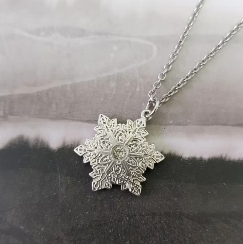 +純愛如雪+ 925純銀飾晶鑽雪花項鍊情侶對墜對鍊 鑽色可換