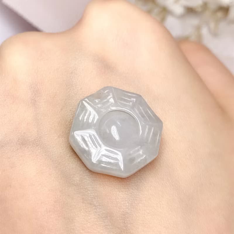 【擋煞‧避邪】冰種白翡翡翠八卦 | 天然緬甸玉A貨翡翠 | 送禮