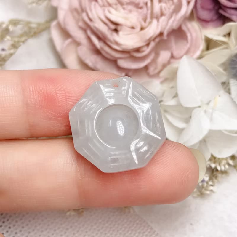 【擋煞‧避邪】冰種白翡翡翠八卦 | 天然緬甸玉A貨翡翠 | 送禮