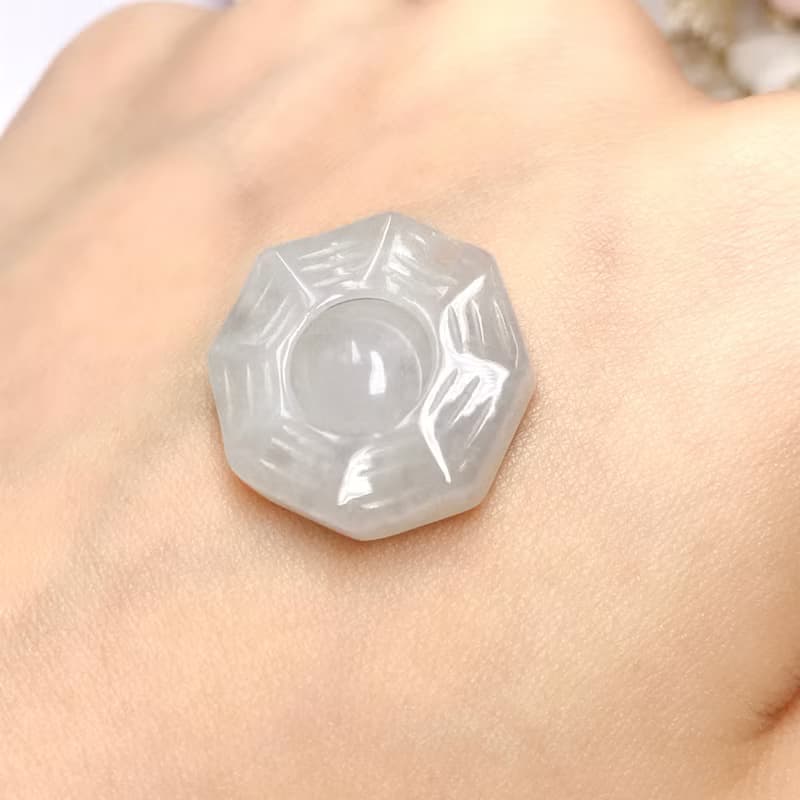 【擋煞‧避邪】冰種白翡翡翠八卦 | 天然緬甸玉A貨翡翠 | 送禮