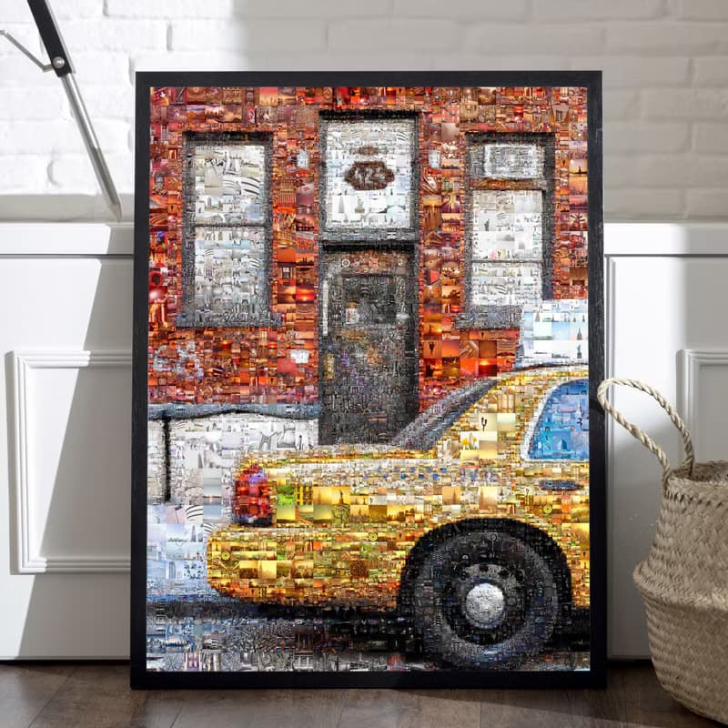 Iconic NYC Yellow Cab Urban Wall Art Red Brick Street Photography