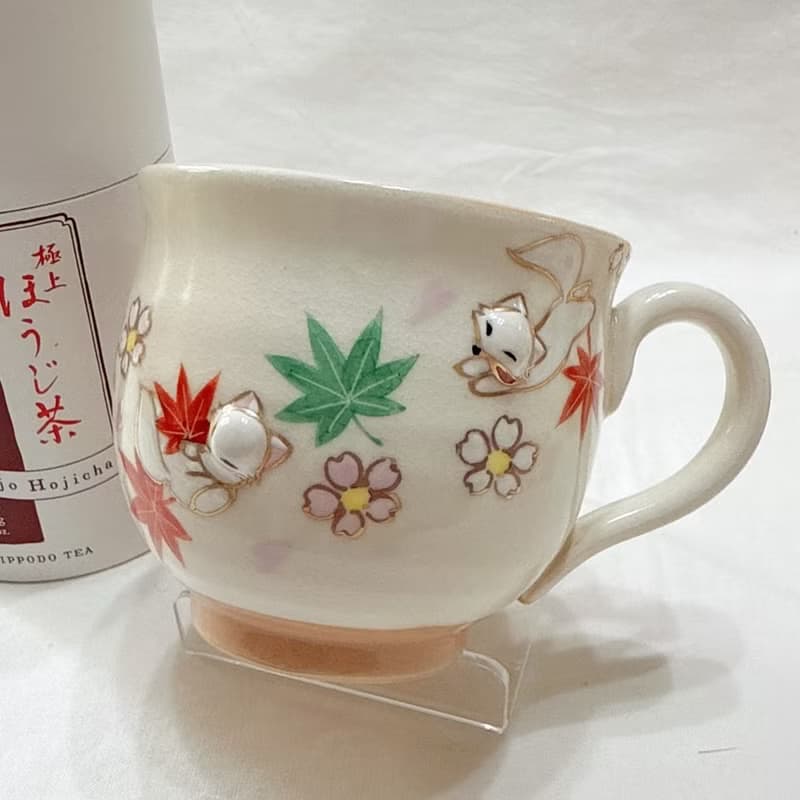 京燒立體馬克杯 - 雲錦白狐