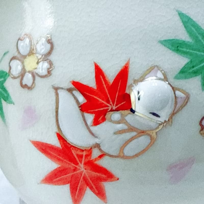 京燒立體馬克杯 - 雲錦白狐