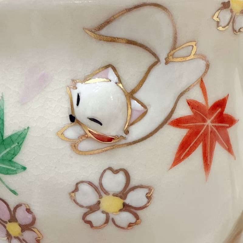 京燒立體馬克杯 - 雲錦白狐