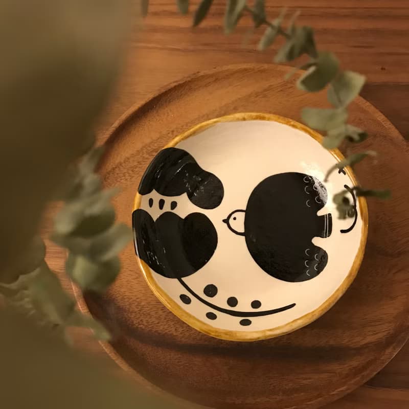【 小丸 森林 手繪 】花  飛鳥 黑白  深缽  碗 深皿
