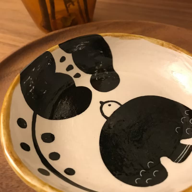 【 小丸 森林 手繪 】花  飛鳥 黑白  深缽  碗 深皿