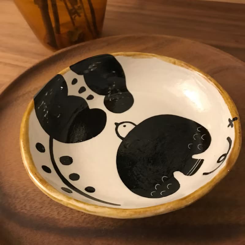 【 小丸 森林 手繪 】花  飛鳥 黑白  深缽  碗 深皿