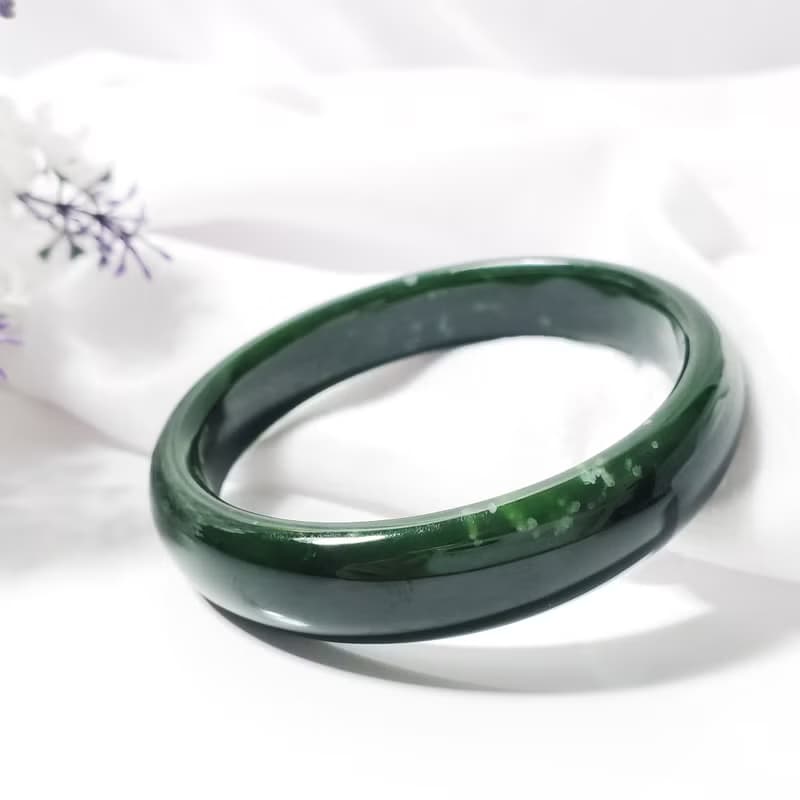 天然和闐碧玉 雪花 招財 手鐲 19cm 附第三方檢驗證書 單品 禮物