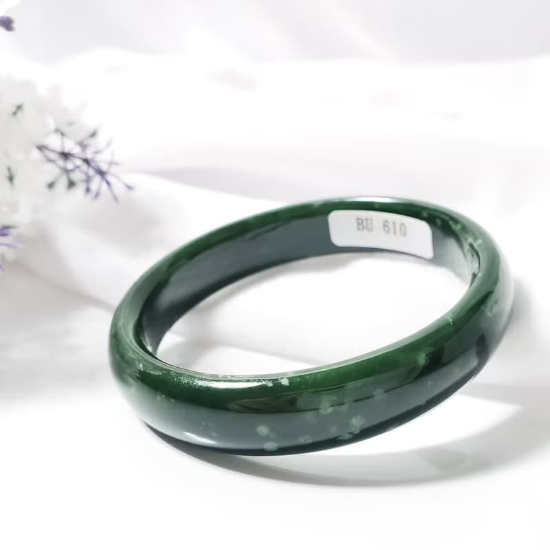 天然和闐碧玉 雪花 招財 手鐲 19cm 附第三方檢驗證書 單品 禮物