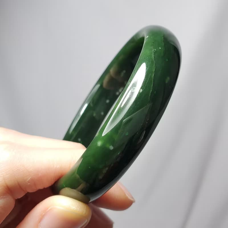 天然和闐碧玉 雪花 招財 手鐲 19cm 附第三方檢驗證書 單品 禮物