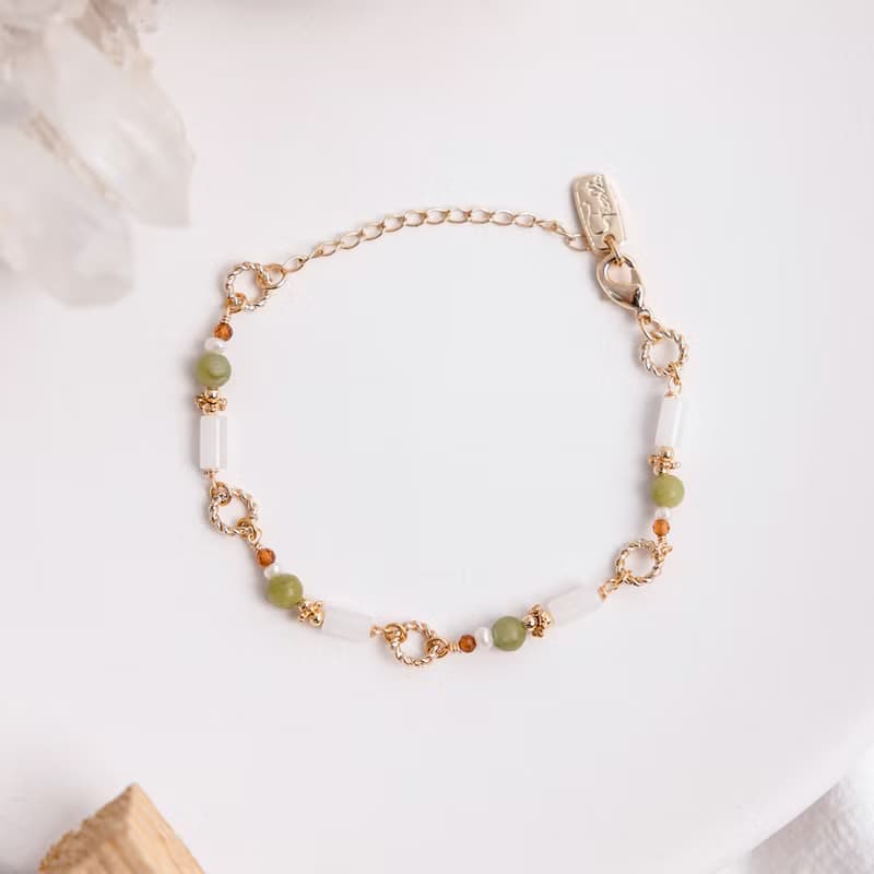 財運 x 橄欖玉 白玉 黃銅鍍18K【花菸草 • 只愛你一人】手鍊