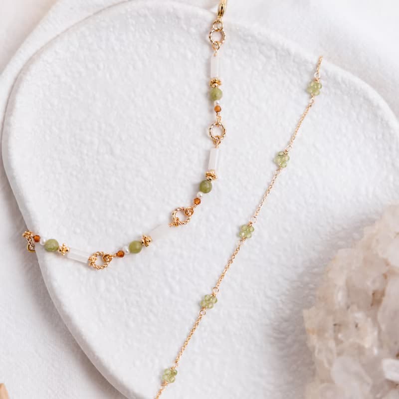 財運 x 橄欖玉 白玉 黃銅鍍18K【花菸草 • 只愛你一人】手鍊