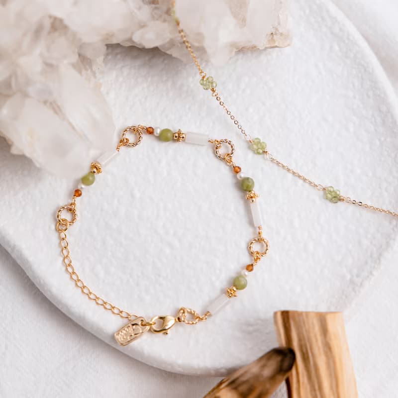 財運 x 橄欖玉 白玉 黃銅鍍18K【花菸草 • 只愛你一人】手鍊