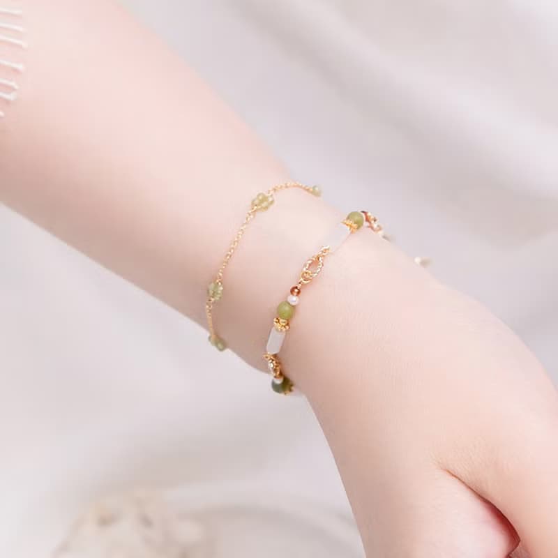 財運 x 橄欖玉 白玉 黃銅鍍18K【花菸草 • 只愛你一人】手鍊