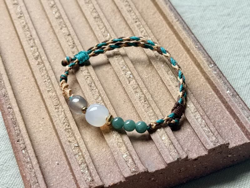 瑤澈 / 荔枝凍瑪瑙 藍水翡翠 編繩 手鍊