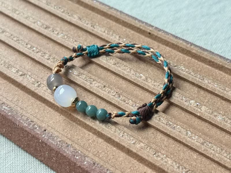 瑤澈 / 荔枝凍瑪瑙 藍水翡翠 編繩 手鍊