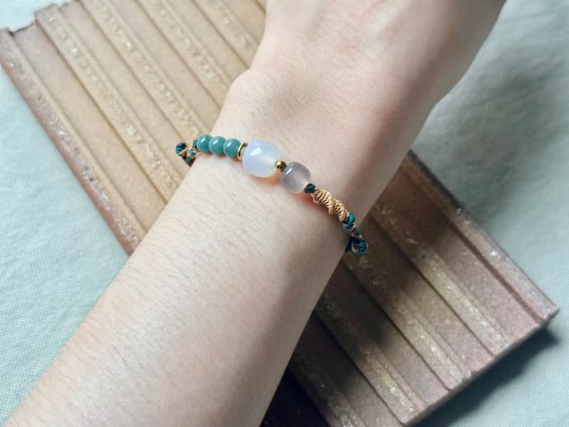 瑤澈 / 荔枝凍瑪瑙 藍水翡翠 編繩 手鍊
